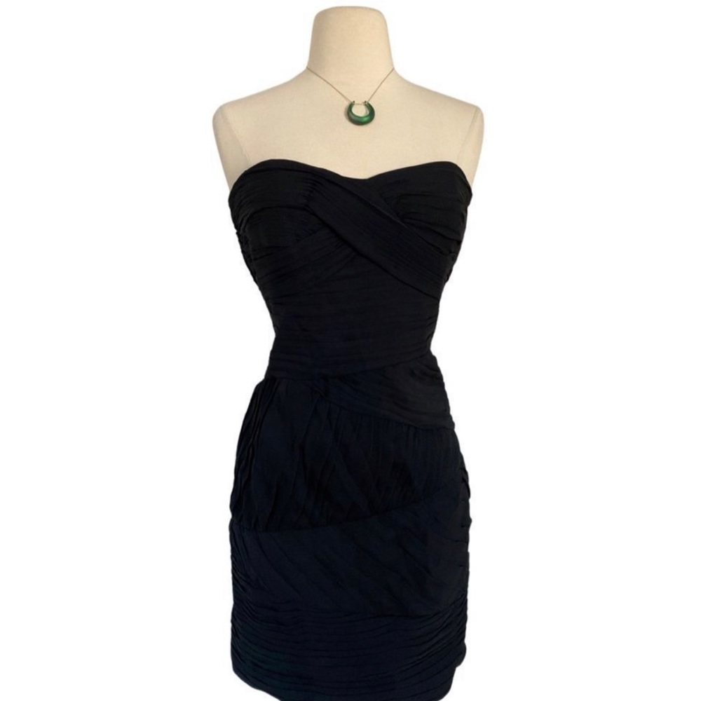 Shoshanna 100% Silk Strapless Corset Pleated Black Cocktail Dress
